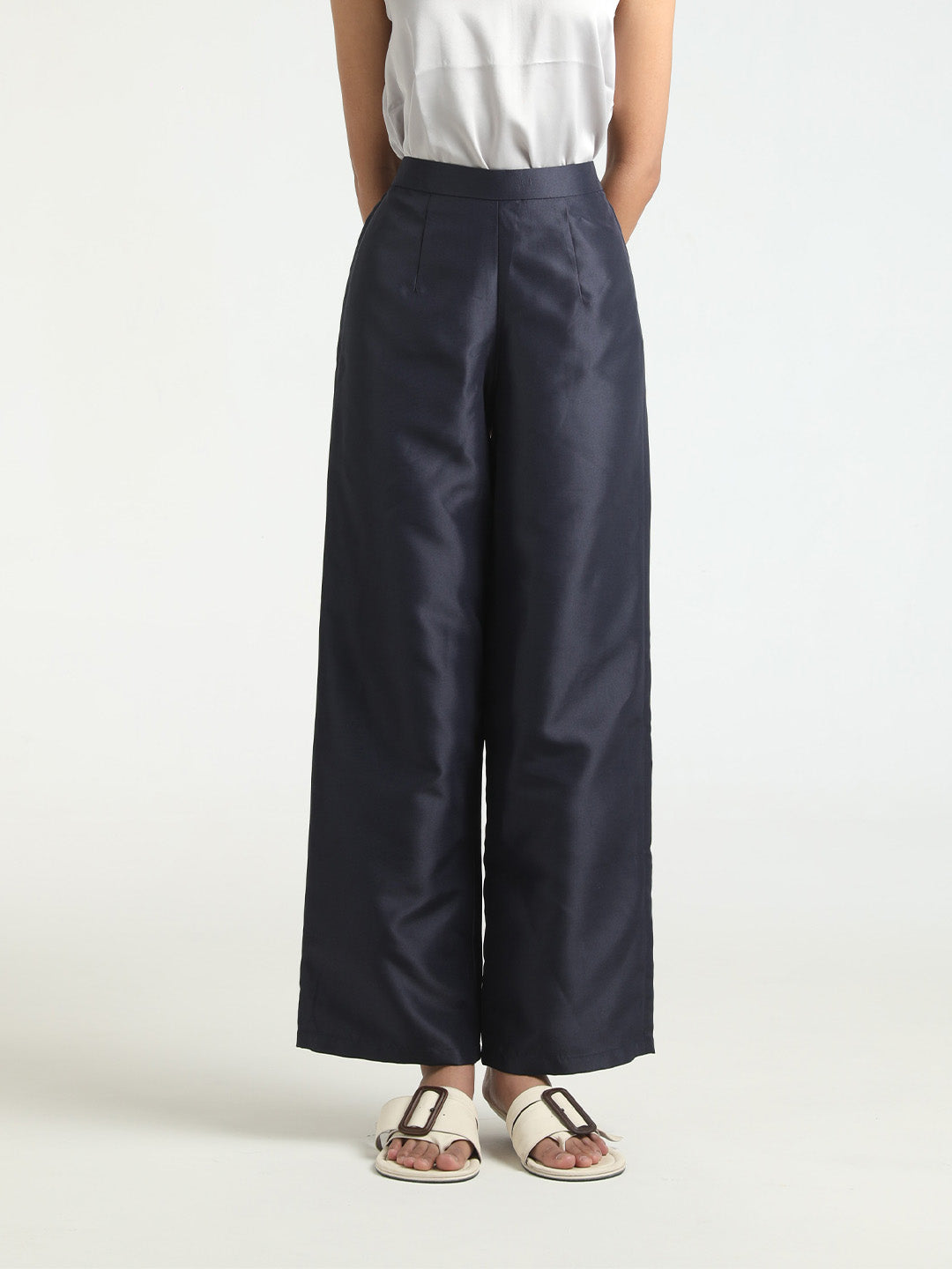 Djani Satin Pants in Navy Blue