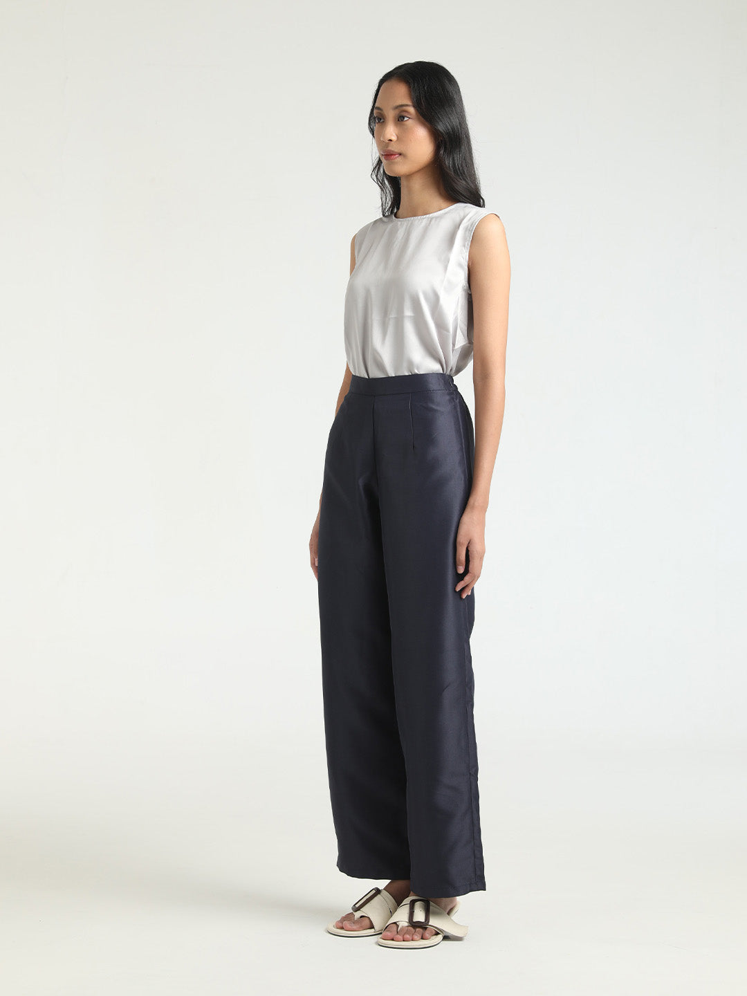 Djani Satin Pants in Navy Blue