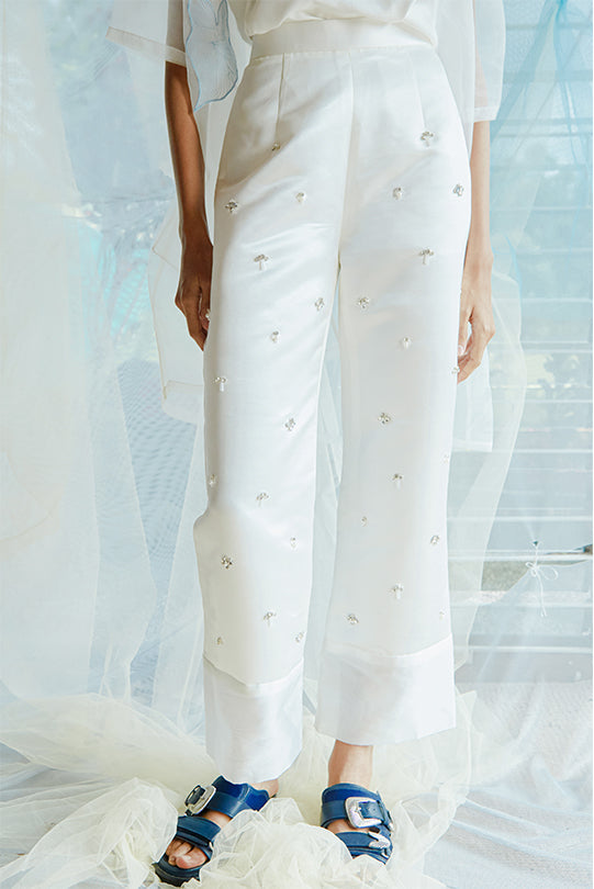Tekat White Pants with Embellishments