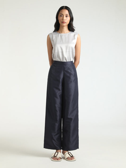 Djani Satin Pants in Navy Blue