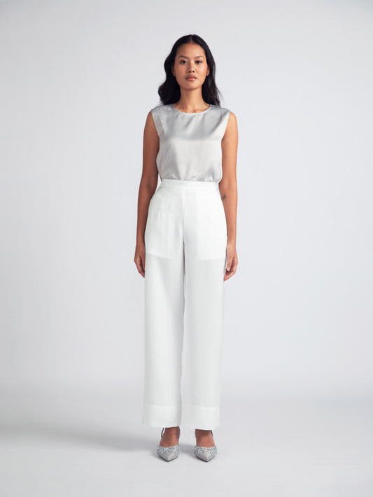 Silk Pants (Tapered) In White