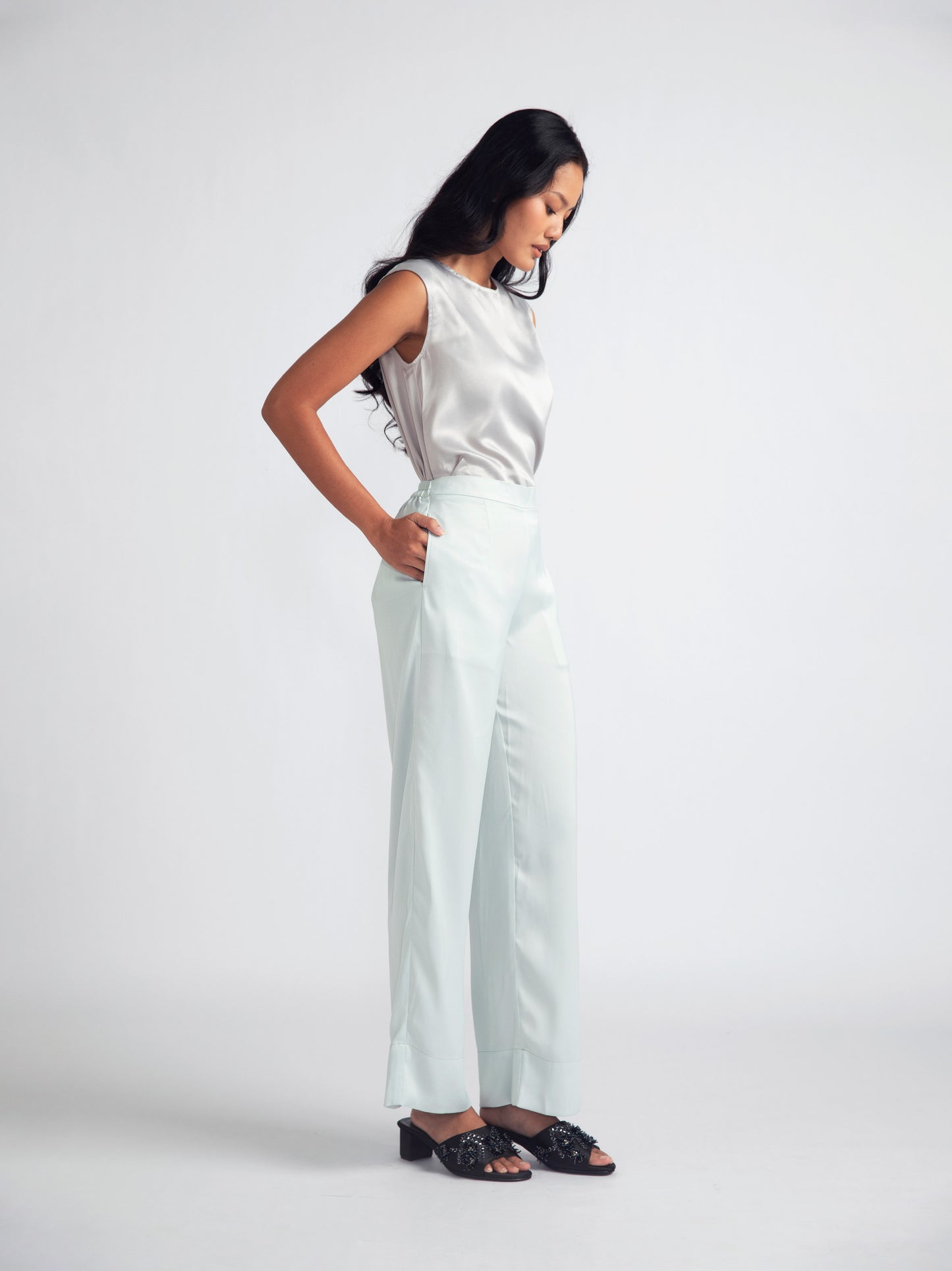 Silk Pants (Tapered) In Mint